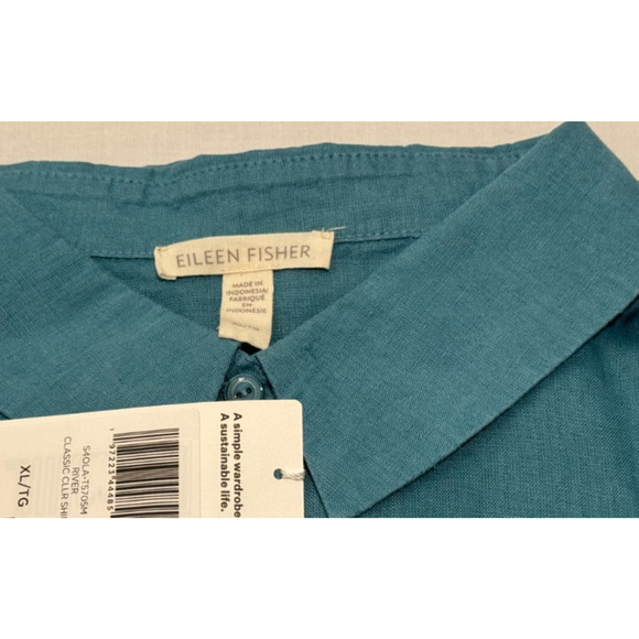 $168 NWT Eileen Fisher Organic Handkerchief Linen Shirt River Blue Sz XL Button - Picture 12 of 12